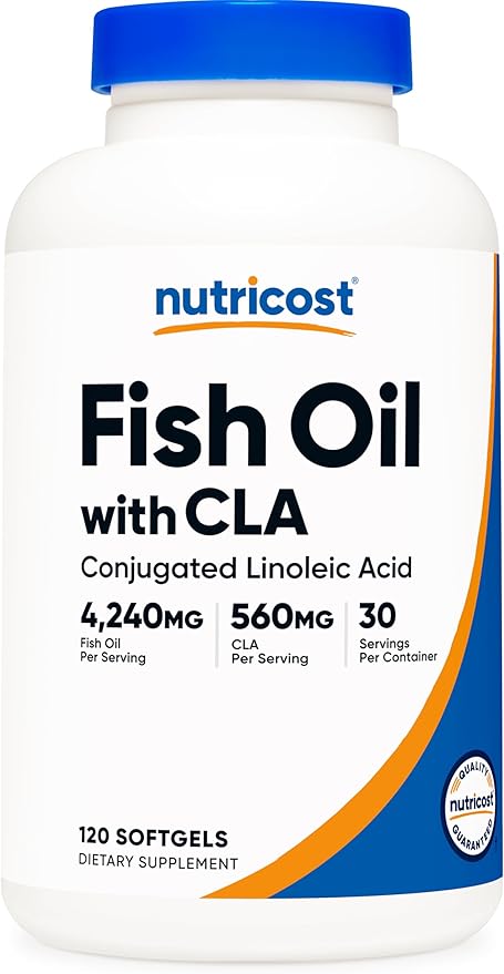 Nutricost Fish Oil with CLA (120 Softgels) - 4240mg Fish Oil and 560mg Conjugated Linoleic Acid Per Serving, GMO-Free, Gluten Free, 30 Servings