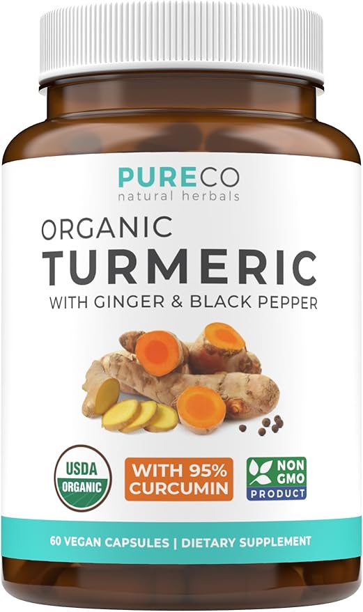 USDA Organic Turmeric Curcumin with Black Pepper and Ginger (2 Month Supply) Joint Support Supplement with Tumeric and Ginger Root Powder - Organic Turmeric Supplement - 60 Vegan Capsules (No Pills)