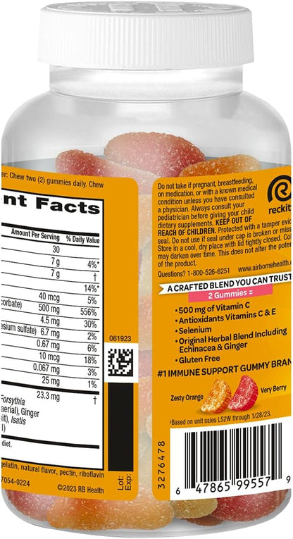 Airborne Kids 500mg Vitamin C Gummies, Kids Immune Support Zinc Gummies with Powerful Antioxidants VIT C & E - 63 Gummies, Assorted Fruit Flavor (Pack of 3)