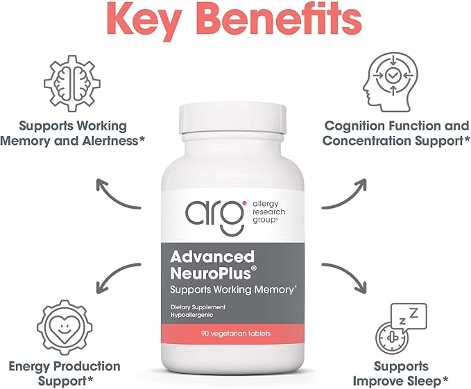 Allergy Research Group Advanced NeuroPlus Supplement - Memory & Focus Support, for Brain Function Health, Lion's Mane, Vegetarian Capsules - 90 Count