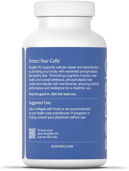BodyBio PC - Phosphatidylcholine for Mental Clarity, Healthy Aging, Cellular Repair, and Gentle Daily Detoxification - 100 Softgels
