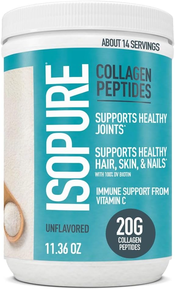 Bundle of Isopure Bovine Colostrum Supplement Powder, Gently Processed, 90 Servings + Isopure Collagen Peptides Powder,14 Servings, Unflavored, with Vitamin C, with Biotin