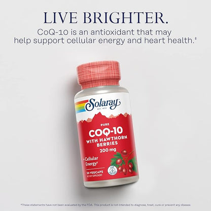 SOLARAY Pure CoQ-10 200 mg | Healthy Heart Function & Cellular Energy Support | Enhanced with Herb Blend | 30 VegCaps