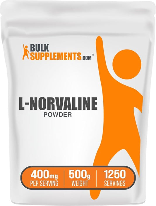 BulkSupplements.com L-Norvaline Powder - L-Norvaline Supplement, Nitric Oxide Supplement, Amino Acid - Gluten Free, 400mg per Serving, 500g (1.1 lbs) (Pack of 1)
