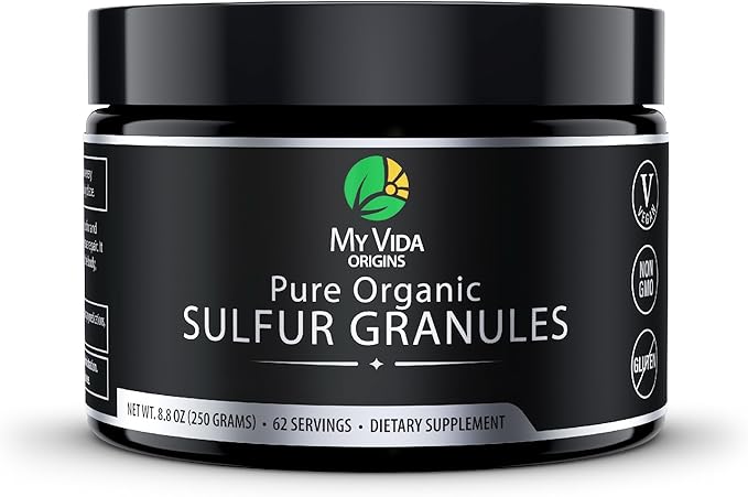 My Vida Origins Pure Organic Sulfur | 99% Pure MSM Granules Supports Skin, Hair, & Joint | Non-GMO, Vegan, Gluten Free (62 Servings) 2 Months Supply