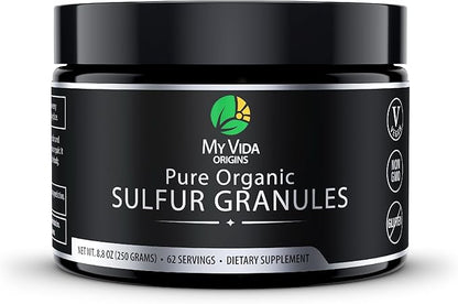 My Vida Origins Pure Organic Sulfur | 99% Pure MSM Granules Supports Skin, Hair, & Joint | Non-GMO, Vegan, Gluten Free (62 Servings) 2 Months Supply