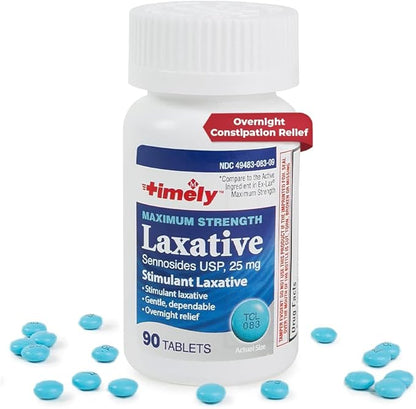 Timely - Max Lax Laxatives - 90 Maximum Strength Tablets - 25mg Sennosides Laxative - Compare to Ex-Lax Maximum Strength - Occasional Constipation Relief, Best Laxatives for Constipation Fast Acting