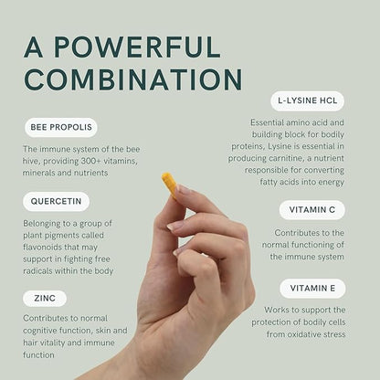 Dr Sosnowski's L-Lysine & Propolis Supplements | High Potency L Lysine Immune Support Formula with 5:1 Propolis Extract, Quercetin, VIT C, VIT E and Zinc