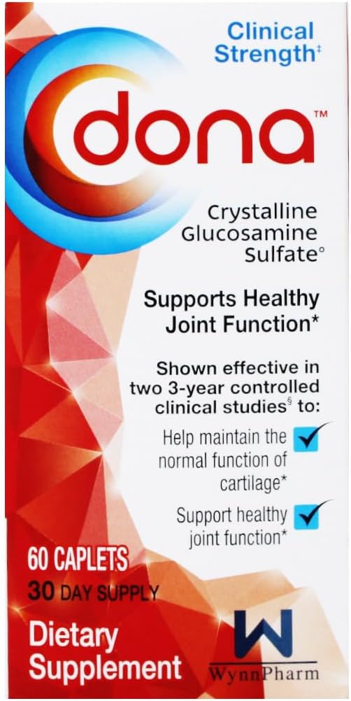Dona Crystalline Glucosamine Sulfate, 750 Mg, Joint Supplement Pills for Knee Comfort & Joint Health Support, 750 Mg, 60 Count (2 Pack).