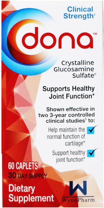 Dona Crystalline Glucosamine Sulfate, 750 Mg, Joint Supplement Pills for Knee Comfort & Joint Health Support, 750 Mg, 60 Count (2 Pack).