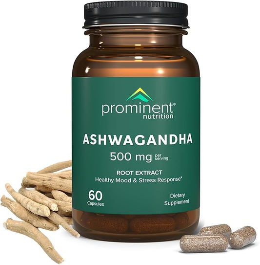 Prominent Nutrition Ashwagandha Supplement - Clinically Researched Shagandha® Root Extract for Healthy Mood & Stress Support, Standardized to 2.5% Withanolides, 500 mg, 60 Vegan Capsules