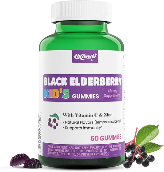 Kids Elderberry Gummies 50mg - Daily Immune Support with Vitamin C & Zinc, Natural Berry Flavor, Antioxidant, Gluten Free, 60 Gummies (2-Month Supply)