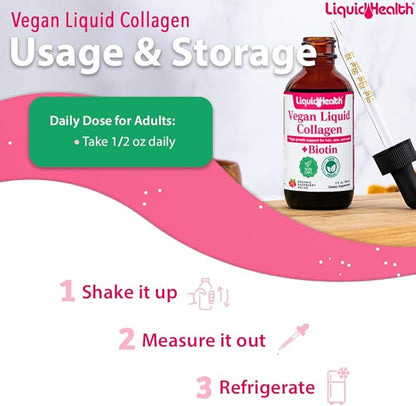 LIQUIDHEALTH 100% Vegan Collagen Plus Biotin 100,000mcg Liquid Drops - Plant-Based Liquid Collagen for Women & Men - Hair & Nail Growth, Skin Health, Boosts Metabolism - Made in USA, Non-GMO (2 Pack)