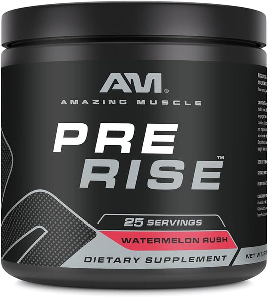 Pre Rise | Pre-Workout Powder Supplement with Caffeine & Beta-Alanine for Men & Women | 25 Servings (25 Servings, Watermelon Rush)
