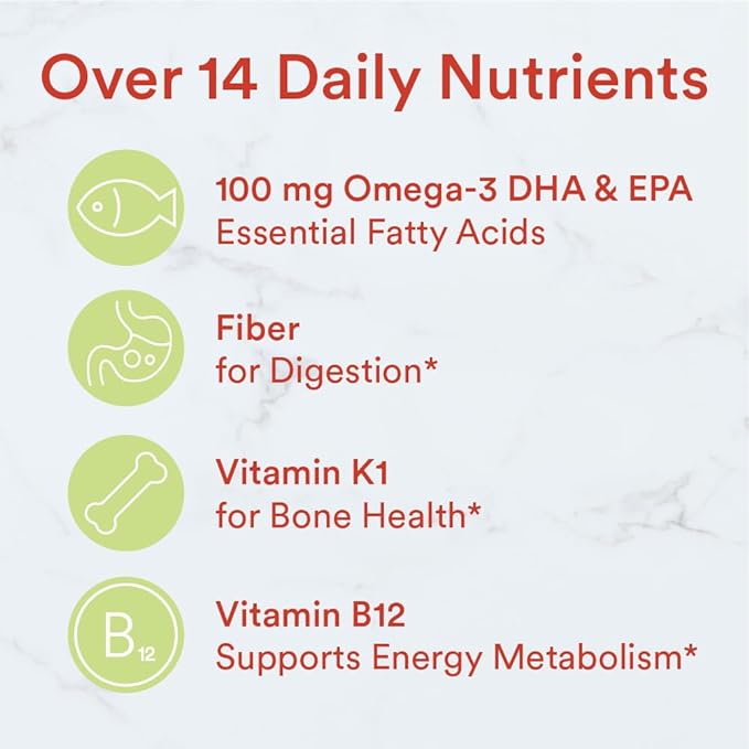 SmartyPants Kids Multivitamin Gummies and Fiber Supplement: Vitamin D3, C, Vitamin B12, B6, A, Zinc, Biotin, Inositol, Fiber Gummies, Three Fruit Flavors, 90 Count (22 Day Supply)
