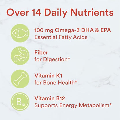 SmartyPants Kids Multivitamin Gummies and Fiber Supplement: Vitamin D3, C, Vitamin B12, B6, A, Zinc, Biotin, Inositol, Fiber Gummies, Three Fruit Flavors, 120 Count (30 Day Supply)