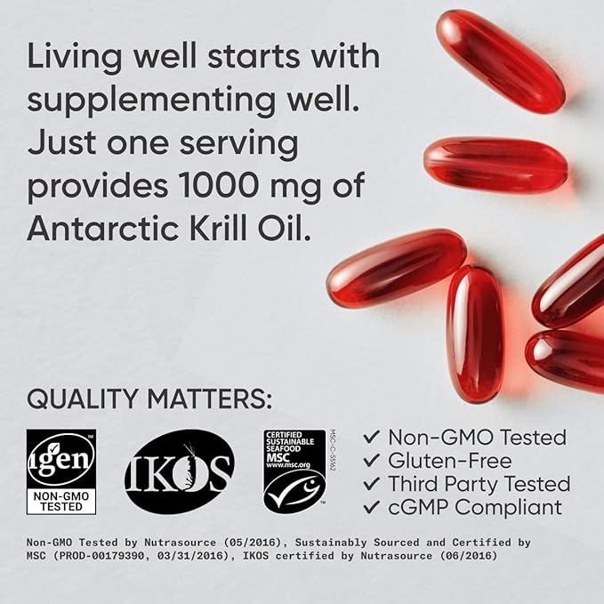 Sports Research Krill Oil Supplement with EPA & DHA Omega 3, Phospholipids & Astaxanthin from Antarctic Krill - Highest Concentration of Krill Oil for Men & Women - 1000mg, 30 Softgel Capsules