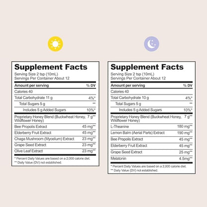 Beekeeper's Naturals Propolis Honey Cough Syrup – Adult Daytime & Nighttime Value Pack – Elderberry, Bee Propolis, Buckwheat Honey – Immune Support & Throat Soothing, Two Pack, 2 x 4 fl oz