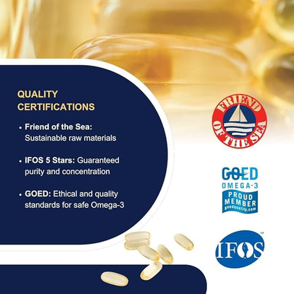 OMEGOR Omega 3 Fish Oil 1200mg Ultra - 610mg EPA and 510 DHA Omega3 IFOS Certified - High Bioavailability and No Aftertaste (60 Caps)
