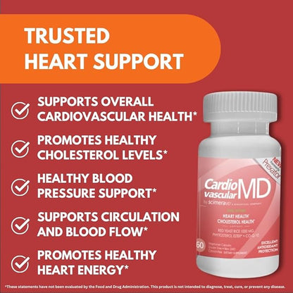 ScimeraMD® CardiovascularMD Red Yeast Rice Supplement with Phytosterol Ester and CoQ10 for Heart Health and Cholesterol Support, 60 CT