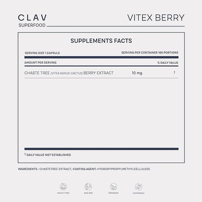 Vitex Berry - Premium Chasteberry 4:1 Extract (Vitex Agnus Castus) - Menopause & PMS Support - Hormone Balance for Women - 180 Capsules - 6 Month Supply - Made in Germany