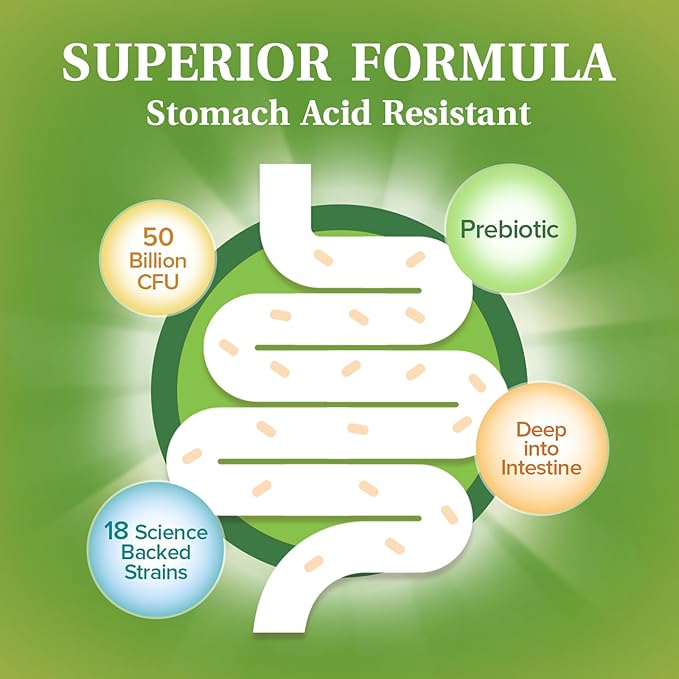 Probiotics 50 Billion per Serving, 18 Probiotic Strains, 60 Veggie Capsules - Non-GMO, Gluten Free