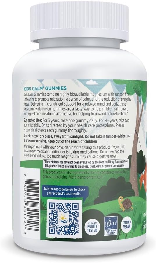 Nordic Naturals Kids Calm Gummies - Strawberry Watermelon - 60 Gummies - Magnesium L-Theanine Supplement - Calming for Kids - Relaxation Support - Up to 60 Servings
