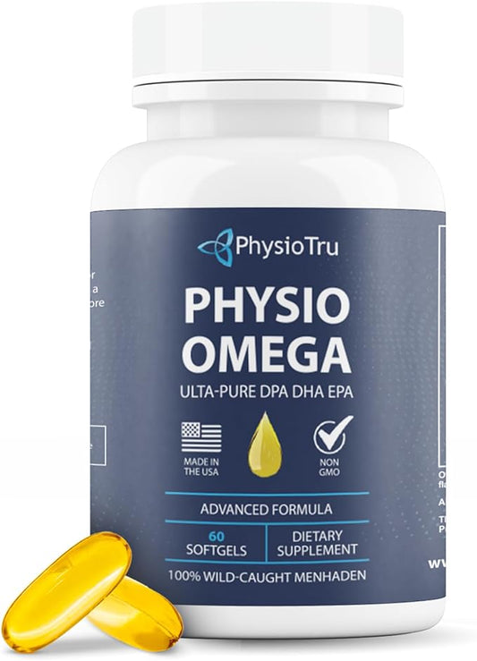 Physio Omega - Omega 3 Supplement - Sustainably Sourced - with DPA, EPA, and DHA - Burpless Fish Oil - 1 Pack