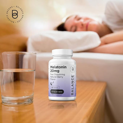 Balancebreens Melatonin 20mg Fast Dissolve Tablets - High Potency, Fast Acting, Natural Sleep Support - Sleep Aids for Adults - Non-Groggy, Drug-Free Formula - 120 Sleeping Pills