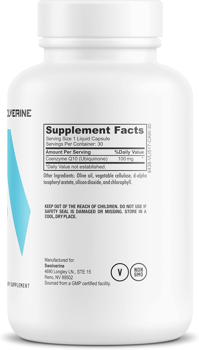 Swolverine CoQ10 | 100mg, Antioxidant for Heart Health, Supports Cellular Energy, 30 Count Softgels Non-GMO