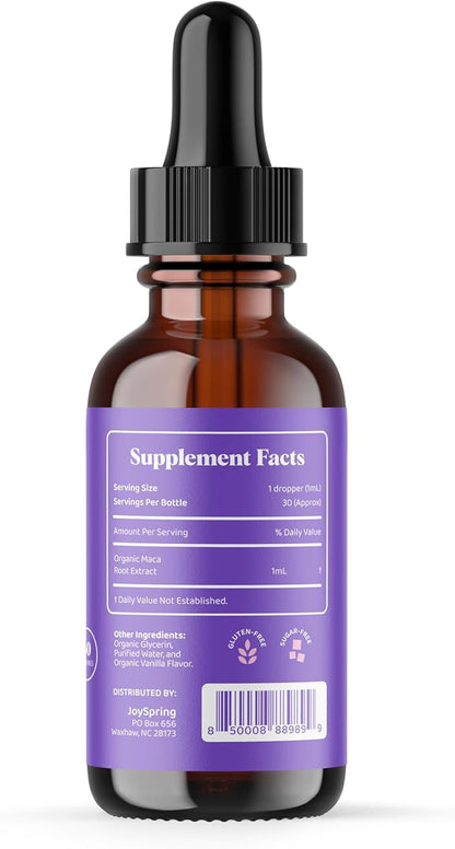 JoySpring Organic Maca Root Liquid Drops for Women – Energy & Wellness Peruvian Maca Supplement – New Mom Gifts – with Vitamins B2, B6, Niacin (B3), Iron & Calcium – 1 oz | 30 Servings