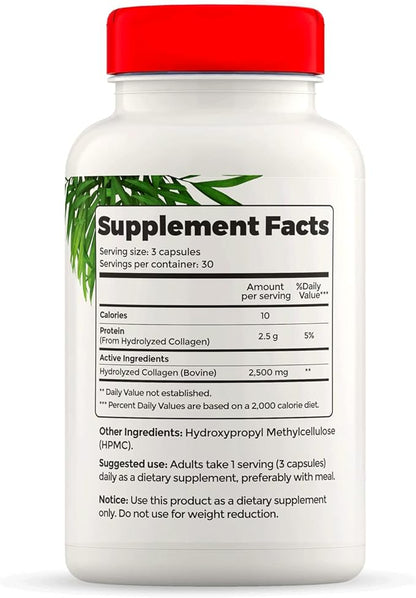 Full Life Hydrolyzed Collagen Supplements - Bovine Collagen Pills for Women and Men - Kosher Collagen Capsules, Gluten-Free - 90 Veggie Capsules 2,500mg