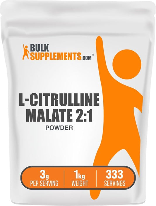 BulkSupplements.com L-Citrulline Malate 2:1 Powder - Nitric Oxide Boost, Citrulline Malate Supplement - Unflavored & Gluten Free - 3g per Servings, 1kg (2.2 lbs) (Pack of 1)