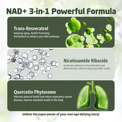 Premium NAD+ Supplement for Cellular Energy and Healthy Aging - Supports Cognitive Function, Vitality, and Immune Health - 80 Vegan Capsules