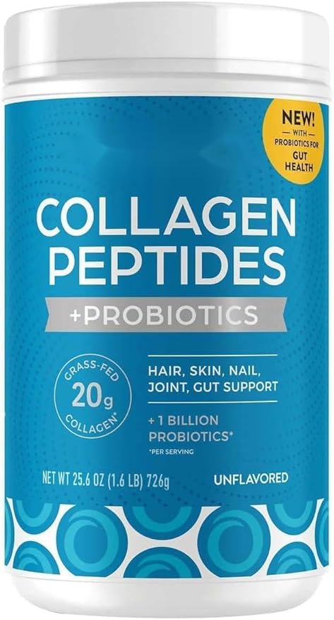 Or-gain Collagen Peptides + Probiotics, Unflavored, 1.6 lbs | 34 Servings | 20g Grass-Fed Collagen Peptides | 19g Protein 0g Sugar, 0g Carbs
