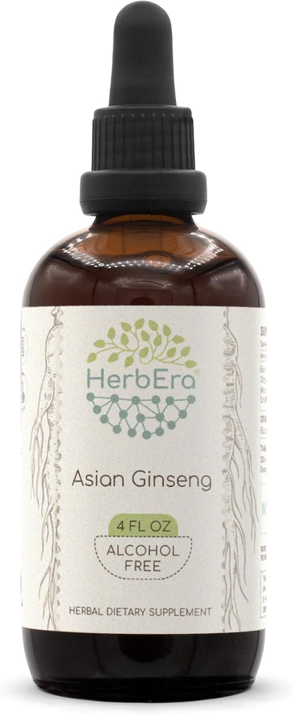 Asian Ginseng B120 Alcohol-Free Herbal Extract Tincture, Wildcrafted Korean Red Ginseng (Asian Ginseng, Panax Ginseng) Dried Root (4 fl oz)