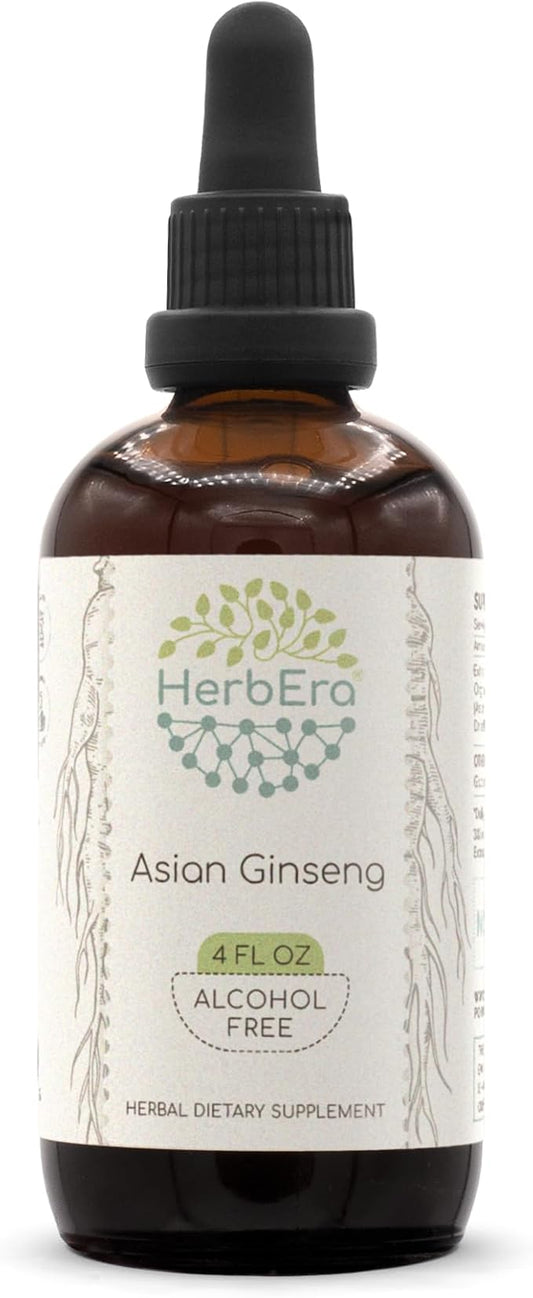 Asian Ginseng B120 Alcohol-Free Herbal Extract Tincture, Wildcrafted Korean Red Ginseng (Asian Ginseng, Panax Ginseng) Dried Root (4 fl oz)