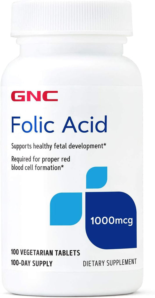 GNC Folic Acid 1000mcg | Supports Healthy Fetal Development | Required for Proper Red Blood Cell Formation | Vegetarian Formula | 100 Count