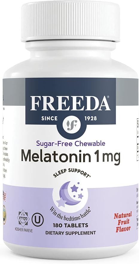 FREEDA Melatonin 1mg Sugar-Free Chewables – Gentle Sleep Aid for Adults & Kids – Vegan, Kosher, Gluten-Free, Non-GMO, Travel-Friendly – 180 Tablets