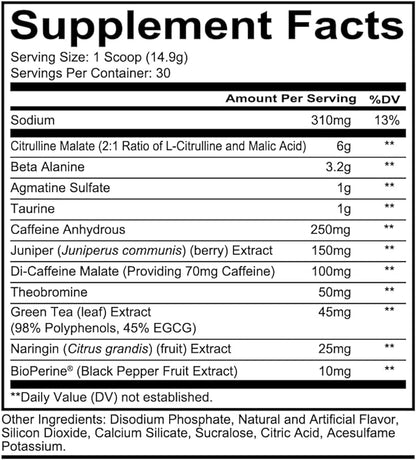 REDCON1 Total War Pre Workout - L Citrulline, Malic Acid, Green Tea Leaf Extract for Pump Boosting Pre Workout for Women & Men - 3.2g Beta Alanine to Reduce Exhaustion, Vice City 30 Servings