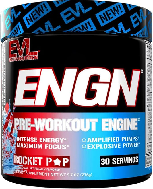 Evlution EVL Intense Pre Workout with Creatine - ENGN Energizing Pre Workout for Men Powder Drink for Lasting Energy Focus and Recovery - with Beta Alanine Caffeine and L Theanine - Rocket Pop