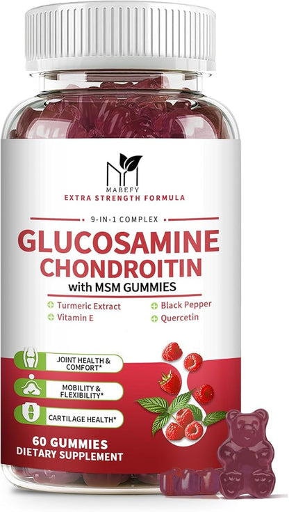 Glucosamine Chondroitin Gummies Triple Strength (1,000mg Glucosamine,750mg Chondroitin) with MSM, Turmeric, Quercetin, Vitamin E, Joint Support Supplement, Antioxidant 60 Gummies Raspberry Flavor