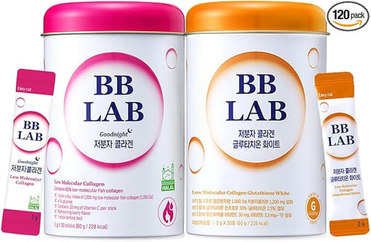BB LAB [Secret Glow Skin Set] Good Night Collagen, Glutathione White Collagen, Powder Stick Korean Marine Collagen, Fish Collagen, Vitamin C, Glutathione, Fast Absorption, Fruit Flavored