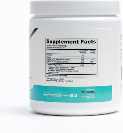 Sculpt Nation by V Shred Collagen Peptides Powder - Types I, II, and III Collagen Plus Hyaluronic Acid to Support Healthy Hair, Nails, Skin, Bones, and Joint Health - Unflavored, 30 Day Supply
