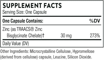 THORNE Zinc Bisglycinate 30mg - Daily Support for Skin, Eye & Immune System Health* with Zinc Supplement Capsules - 60 Capsules