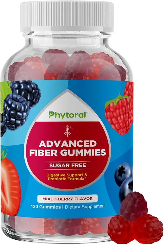 Fiber Gummies for Adults - Chicory Root Supplement with Prebiotic Support for Gut & Digestive Health - Soluble Digestion Capsules for Stomach Regulation & Immune Aid - Sugar Free & Vegan - 120 Count
