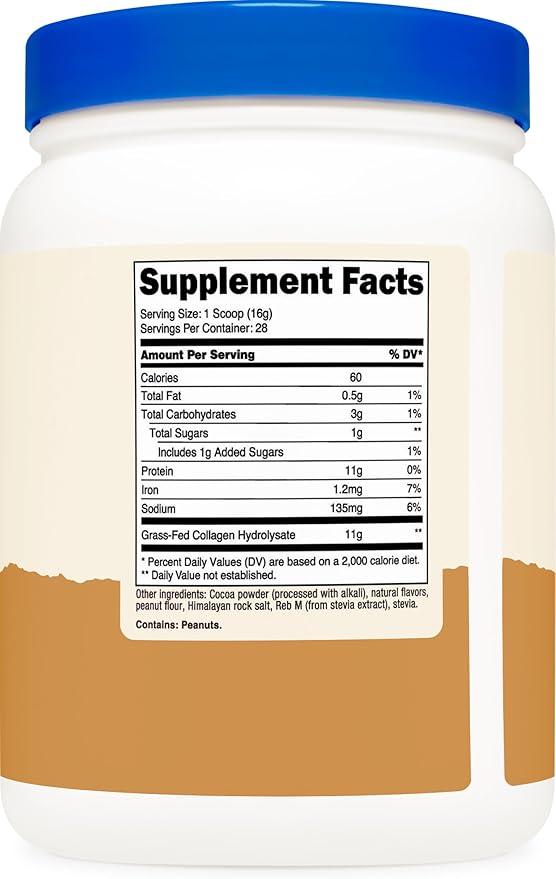 Nutricost Collagen Peptides Powder (Chocolate Peanut Butter Flavored) 1 LB - Grass-Fed Collagen Hydrolysate, Gluten-Free