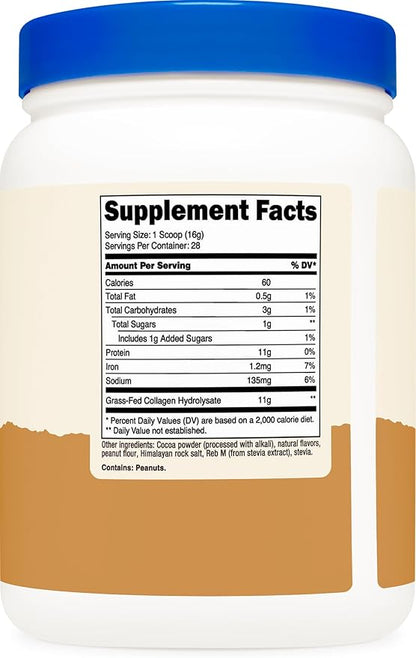 Nutricost Collagen Peptides Powder (Chocolate Peanut Butter Flavored) 1 LB - Grass-Fed Collagen Hydrolysate, Gluten-Free