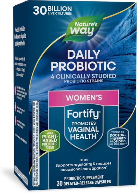 Nature's Way Fortify Daily Probiotic for Women, 30 Billion Live Cultures, 10 Strains, Prebiotics, Supports Digestive & Immune Health*, No Refrigeration Required, 30 Capsules (Packaging May Vary)
