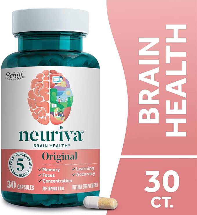 NEURIVA Original Brain Supplement for Memory, Focus & Concentration + Learning & Accuracy with Clinically Tested Nootropics Phosphatidylserine and Neurofactor, Caffeine Free, 30 Capsules (3 Pack)